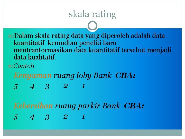 skala rating Dalam skala rating data yang diperoleh adalah data kuantitatif kemudian peneliti baru