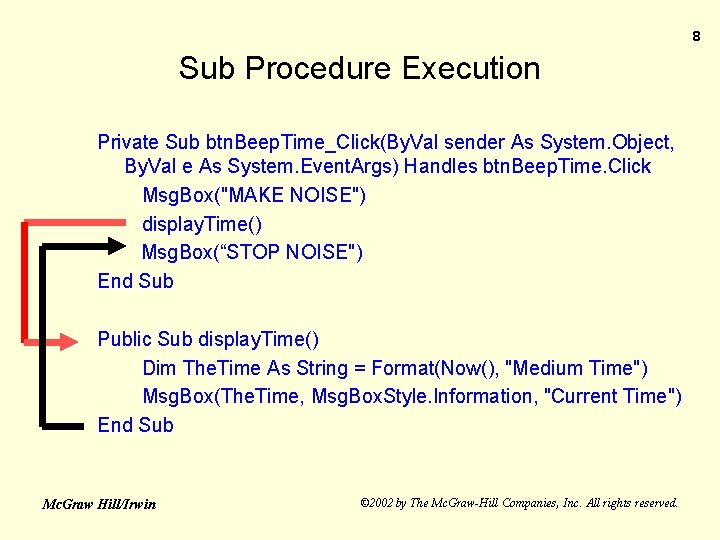 8 Sub Procedure Execution Private Sub btn. Beep. Time_Click(By. Val sender As System. Object,