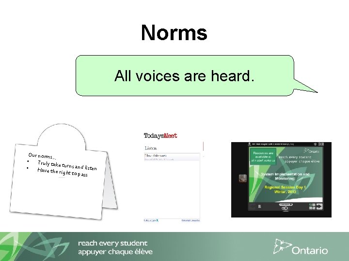 Norms Allvoicesare areheard. Our norms… • Truly tak e turns and li sten •