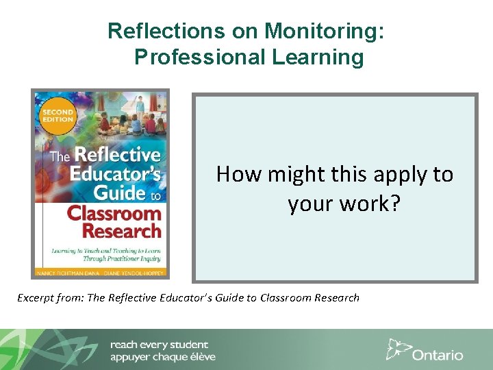 Reflections on Monitoring: Professional Learning How might this apply to your work? Excerpt from: