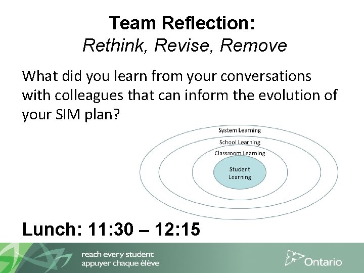Team Reflection: Rethink, Revise, Remove What did you learn from your conversations with colleagues