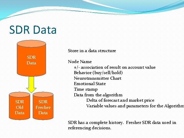 SDR Data Store in a data structure SDR Data SDR Old Data SDR Fresher