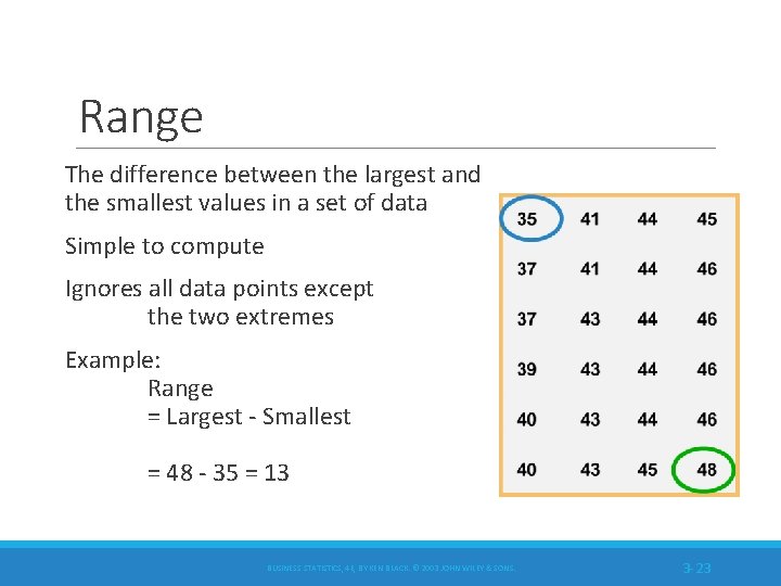 Range The difference between the largest and the smallest values in a set of
