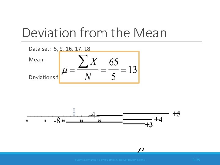 Deviation from the Mean Data set: 5, 9, 16, 17, 18 Mean: Deviations from