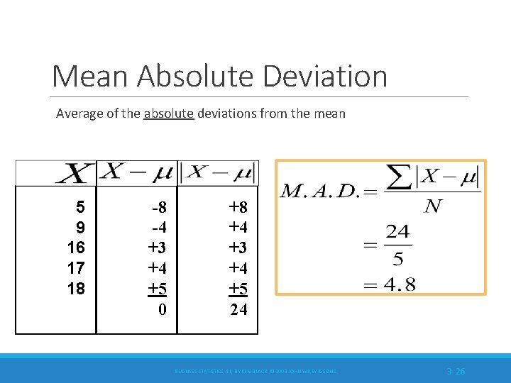 Mean Absolute Deviation Average of the absolute deviations from the mean 5 9 16