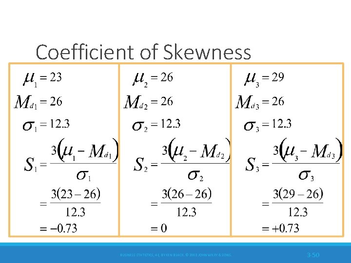 Coefficient of Skewness BUSINESS STATISTICS, 4 E, BY KEN BLACK. © 2003 JOHN WILEY