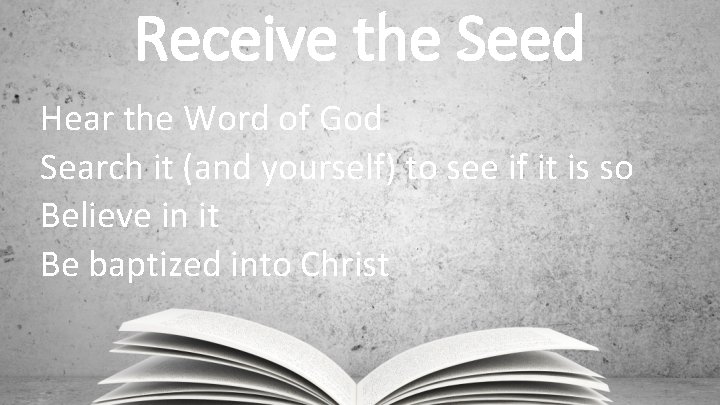 Receive the Seed Hear the Word of God Search it (and yourself) to see