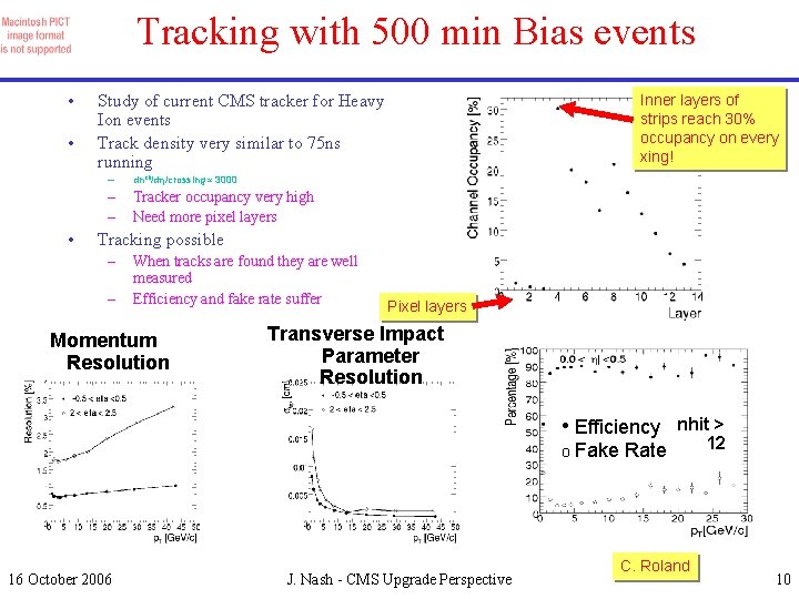 Tracking with 500 min Bias events • • • Study of current CMS tracker