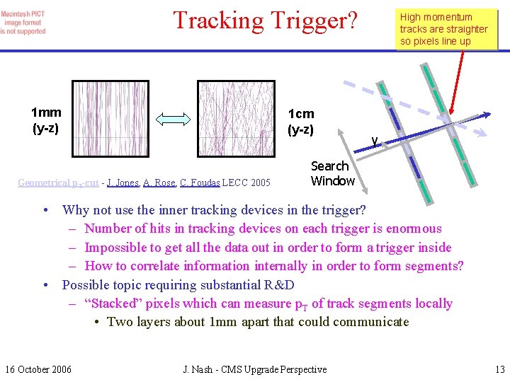 Tracking Trigger? 1 mm (y-z) 1 cm (y-z) Geometrical p. T-cut - J. Jones,
