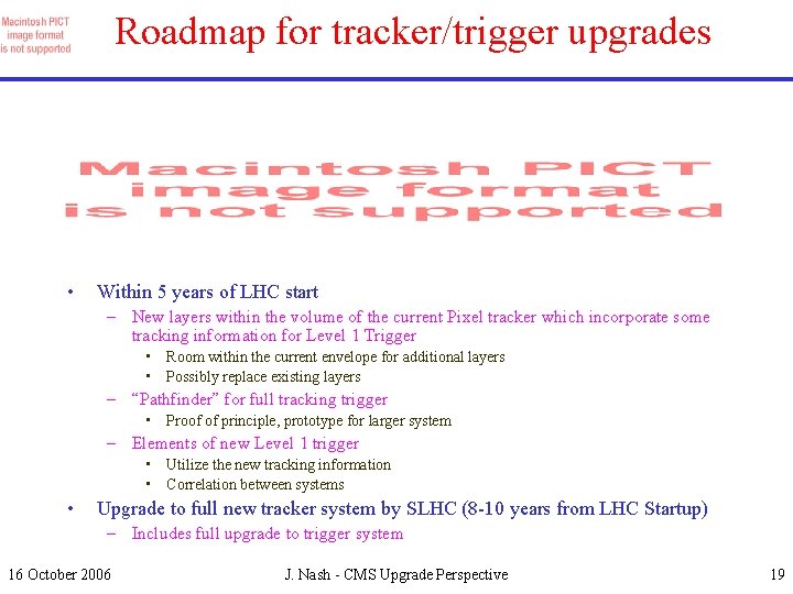 Roadmap for tracker/trigger upgrades • Within 5 years of LHC start – New layers