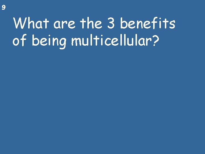 9 What are the 3 benefits of being multicellular? 