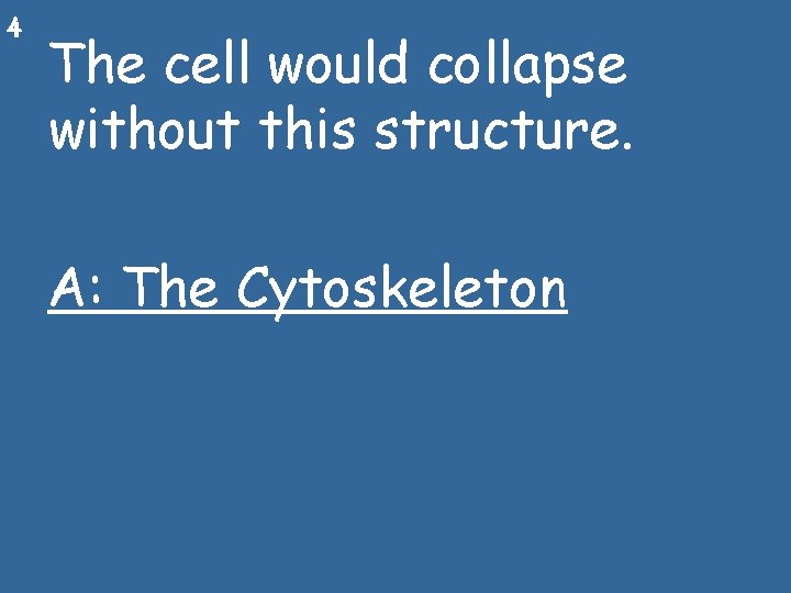 4 The cell would collapse without this structure. A: The Cytoskeleton 