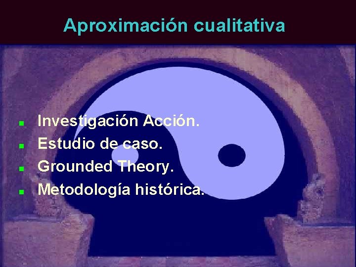 Aproximación cualitativa n n Investigación Acción. Estudio de caso. Grounded Theory. Metodología histórica. 