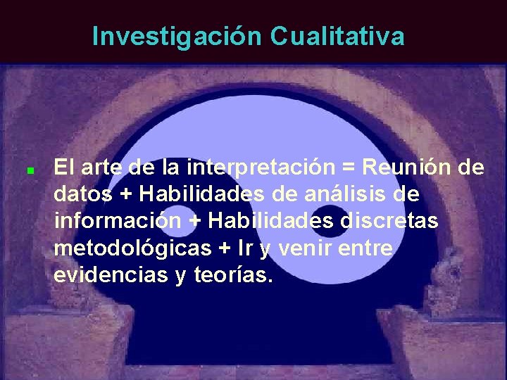 Investigación Cualitativa n El arte de la interpretación = Reunión de datos + Habilidades