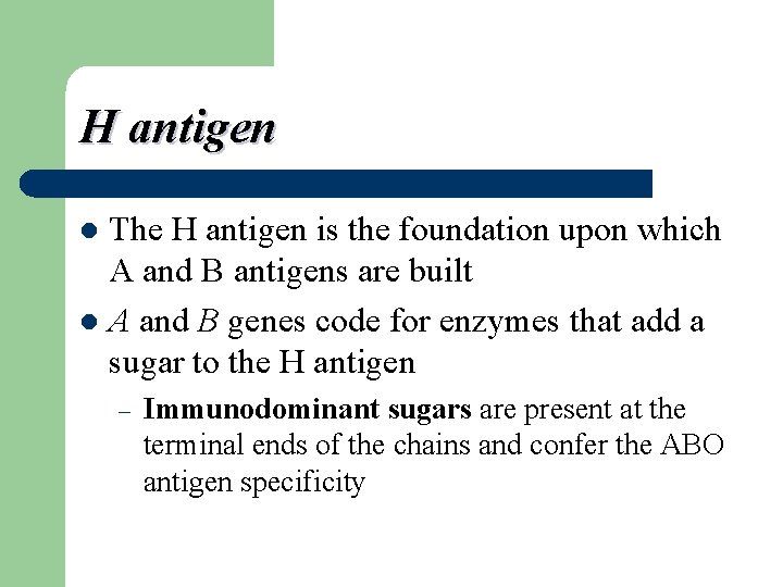 H antigen The H antigen is the foundation upon which A and B antigens