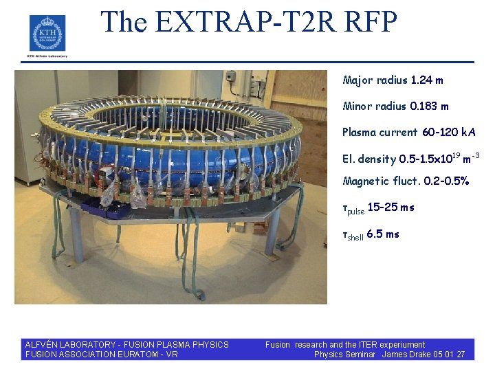 The EXTRAP-T 2 R RFP Major radius 1. 24 m Minor radius 0. 183