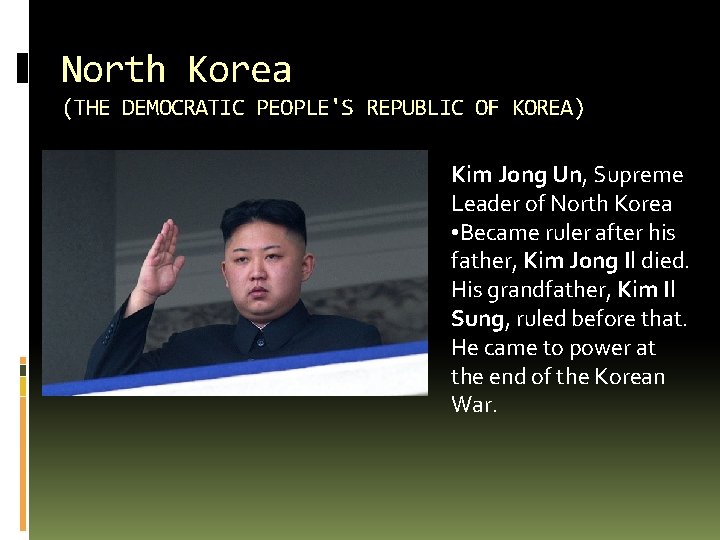 North Korea (THE DEMOCRATIC PEOPLE'S REPUBLIC OF KOREA) Kim Jong Un, Supreme Leader of