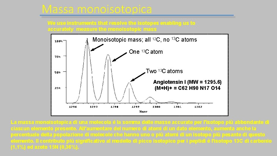 Massa monoisotopica We use instruments that resolve the isotopes enabling us to accurately measure