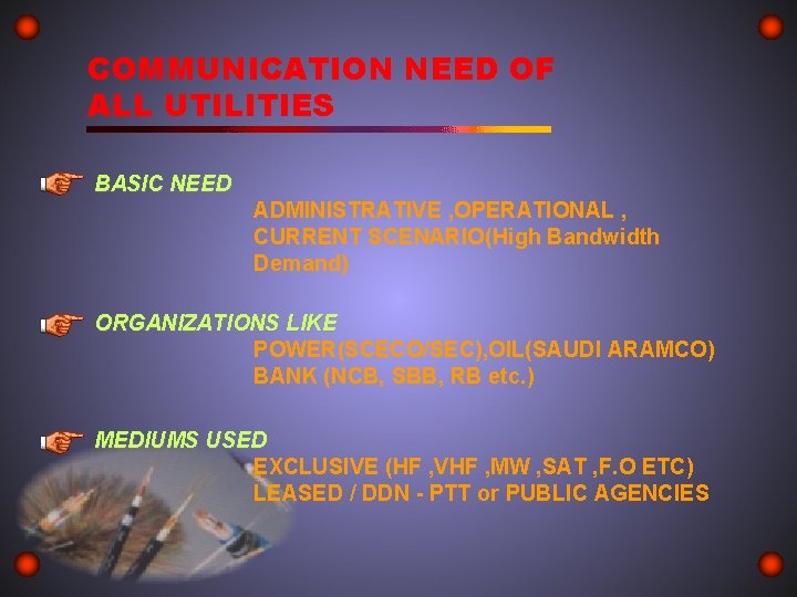 COMMUNICATION NEED OF ALL UTILITIES BASIC NEED ADMINISTRATIVE , OPERATIONAL , CURRENT SCENARIO(High Bandwidth