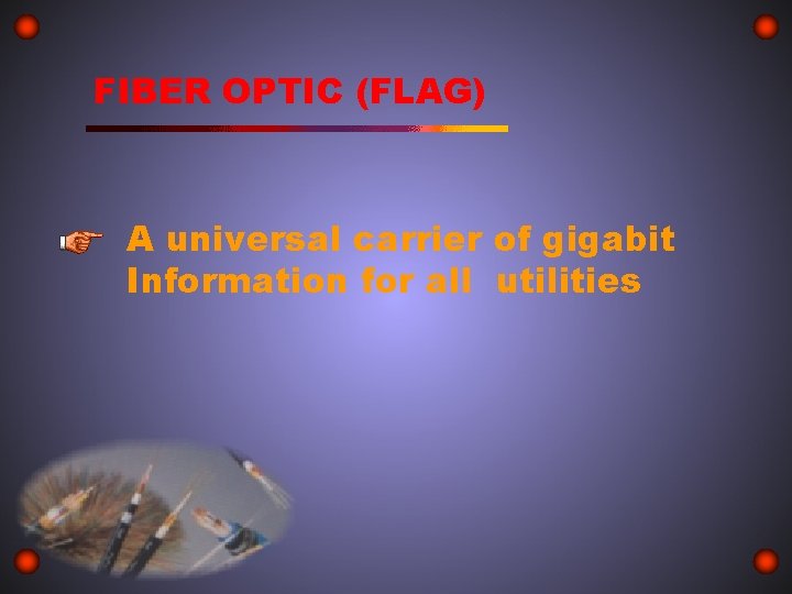 FIBER OPTIC (FLAG) A universal carrier of gigabit Information for all utilities 