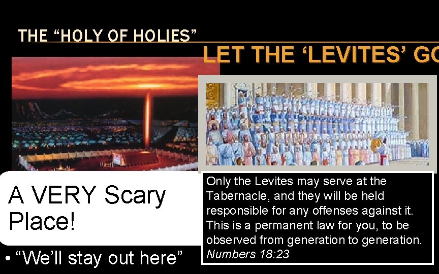 THE “HOLY OF HOLIES” A VERY Scary Place! • “We’ll stay out here” LET