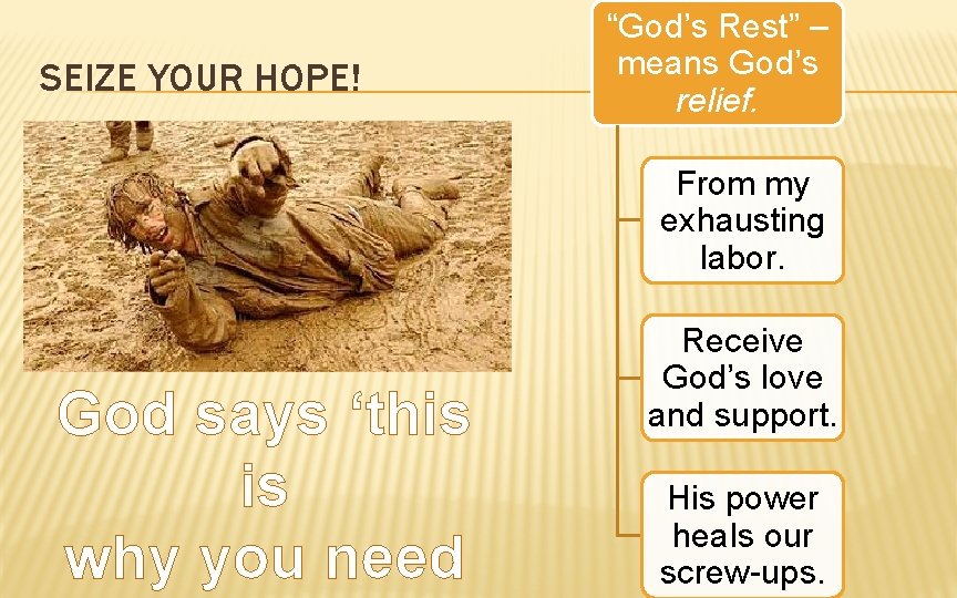 SEIZE YOUR HOPE! “God’s Rest” – means God’s relief. From my exhausting labor. God