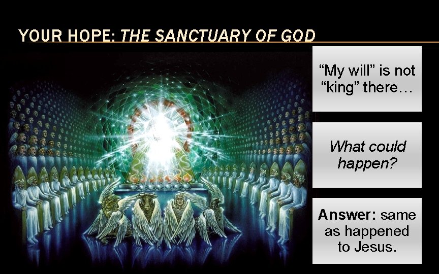 YOUR HOPE: THE SANCTUARY OF GOD “My will” is not “king” there… What could