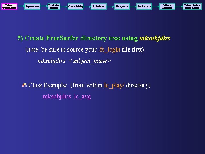 Volume preprocessing Segmentation Tessellation Inflation Manual Editing Re-inflation Fix topology Final Surface Cutting &