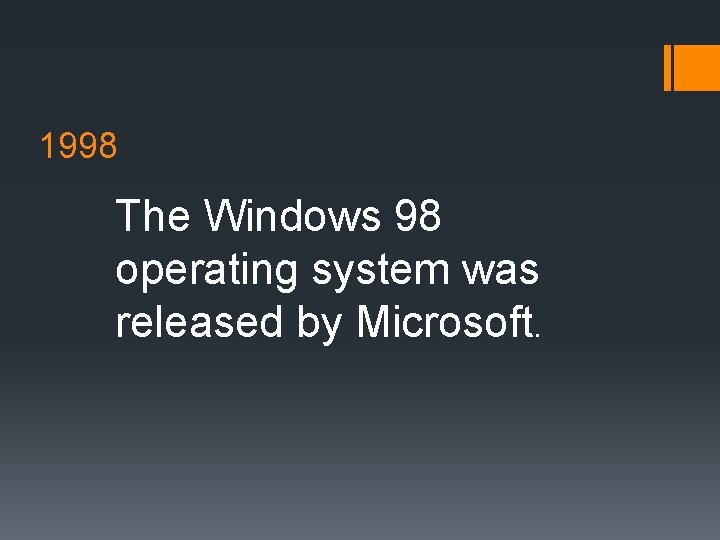 1998 The Windows 98 operating system was released by Microsoft. 