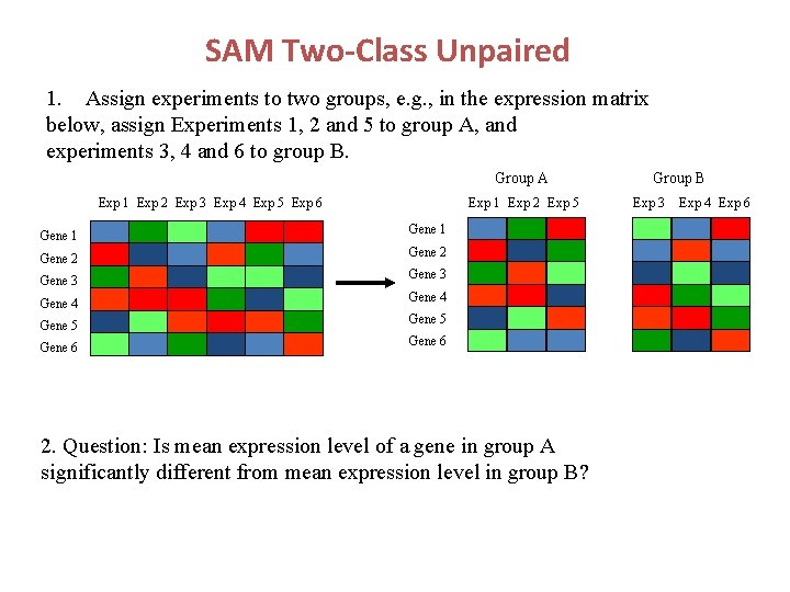 SAM Two-Class Unpaired 1. Assign experiments to two groups, e. g. , in the