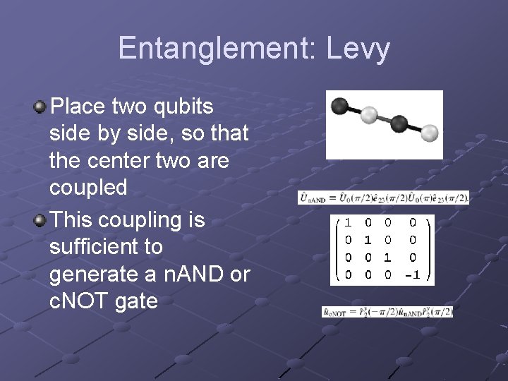 Entanglement: Levy Place two qubits side by side, so that the center two are