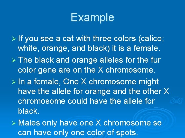 Example Ø If you see a cat with three colors (calico: white, orange, and