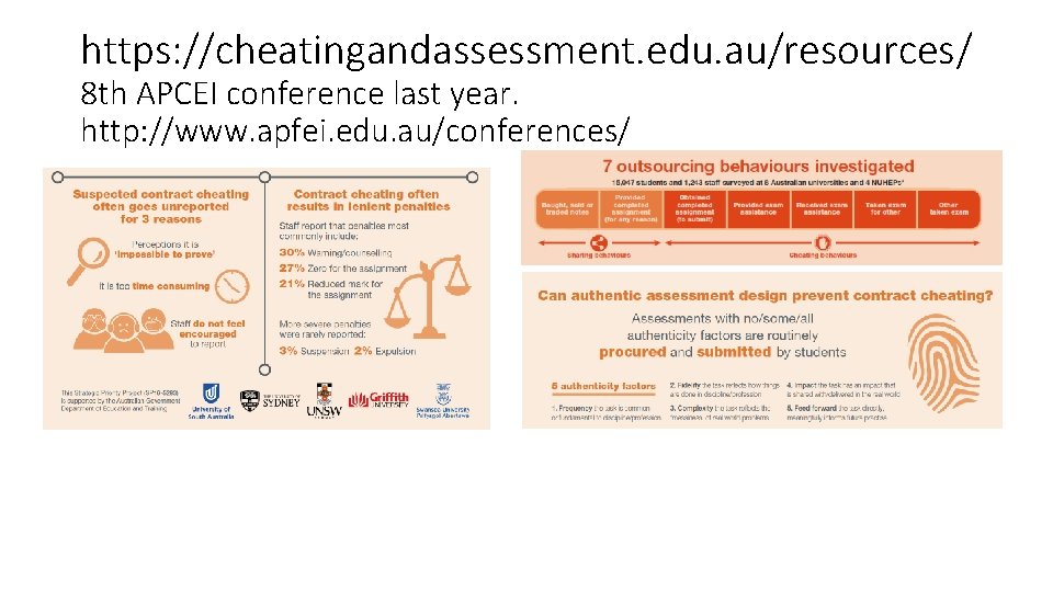 https: //cheatingandassessment. edu. au/resources/ 8 th APCEI conference last year. http: //www. apfei. edu.