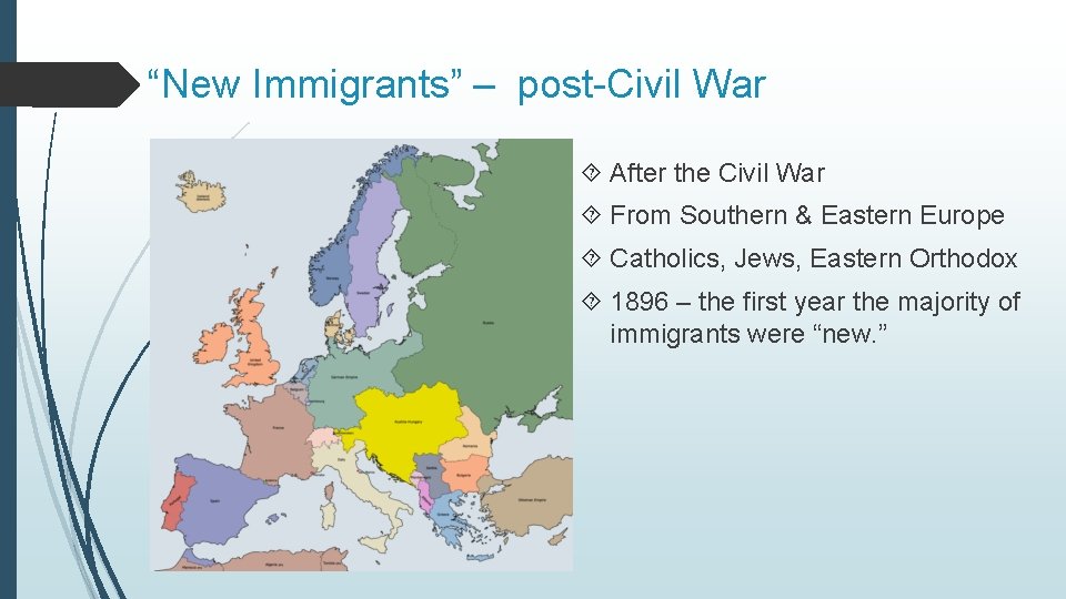 “New Immigrants” – post-Civil War After the Civil War From Southern & Eastern Europe