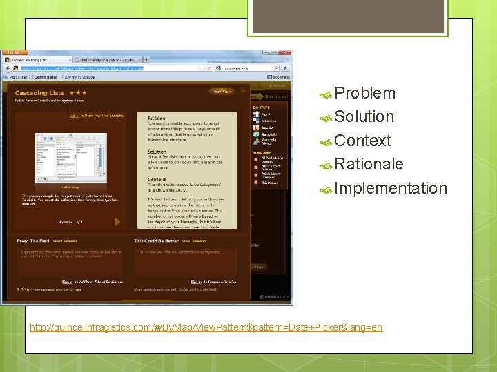 Each pattern Problem http: //www. welie. com Context /patterns/show. Patter n. php? pattern. ID=ma