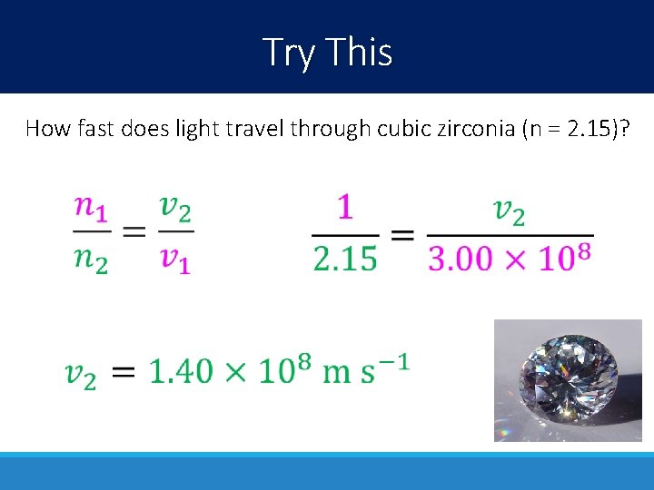 Try This How fast does light travel through cubic zirconia (n = 2. 15)?