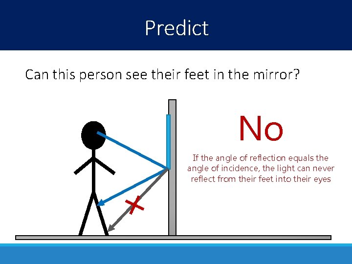 Predict Can this person see their feet in the mirror? No If the angle
