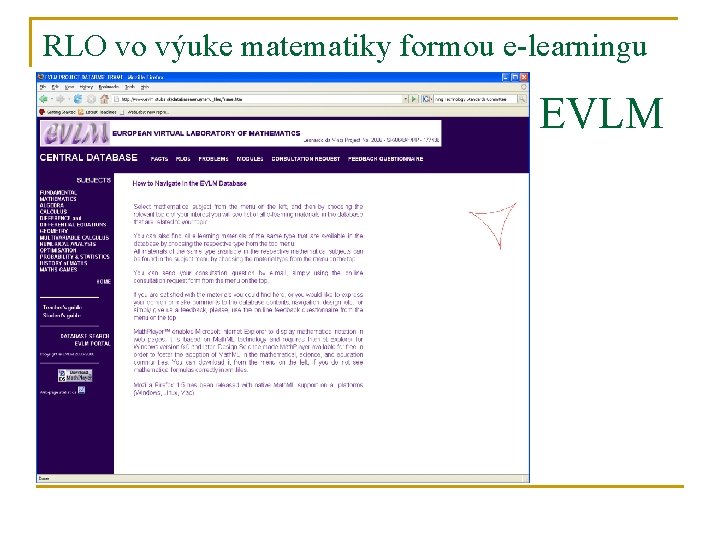 RLO vo výuke matematiky formou e-learningu EVLM 