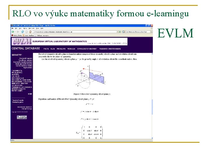 RLO vo výuke matematiky formou e-learningu EVLM 