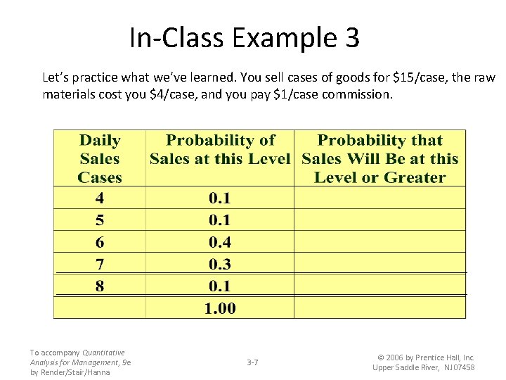 In-Class Example 3 Let’s practice what we’ve learned. You sell cases of goods for