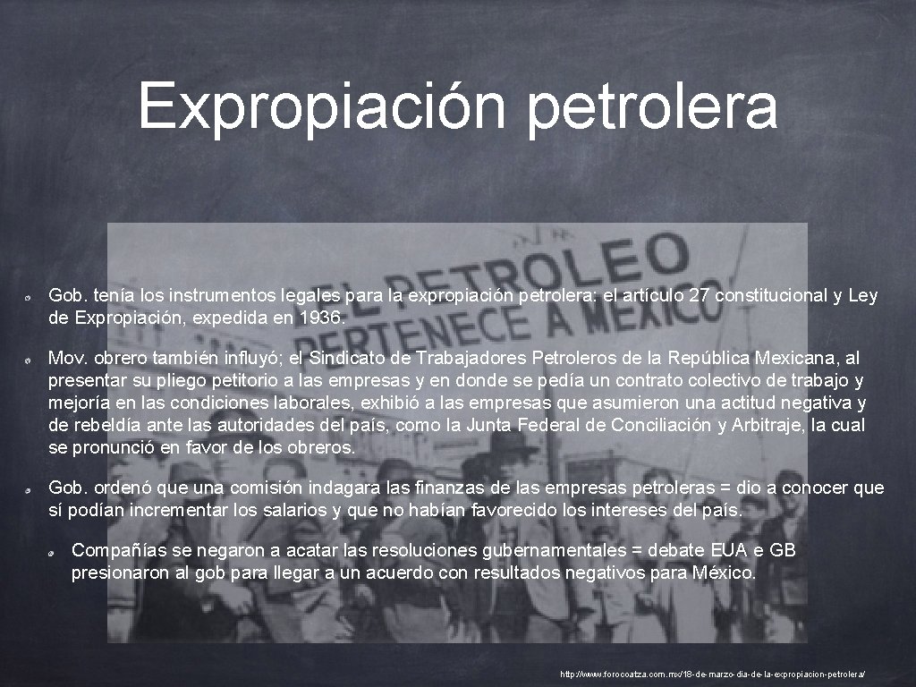 Expropiación petrolera Gob. tenía los instrumentos legales para la expropiación petrolera: el artículo 27