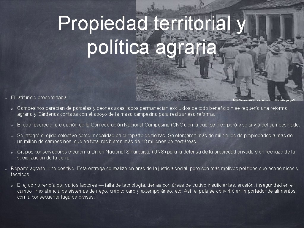 Propiedad territorial y política agraria El latifundio predominaba http: //www. destinoveracruz. com/historia/page/2 Campesinos carecían