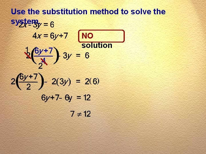 Use the substitution method to solve the system. NO solution 