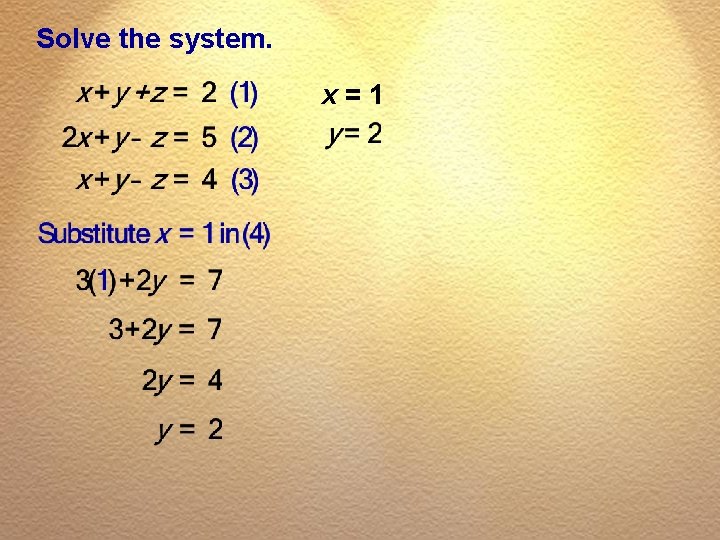Solve the system. x=1 