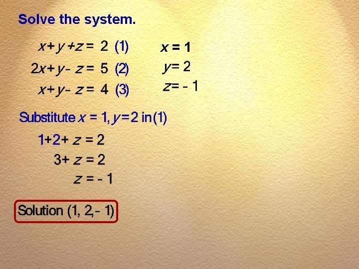 Solve the system. x=1 