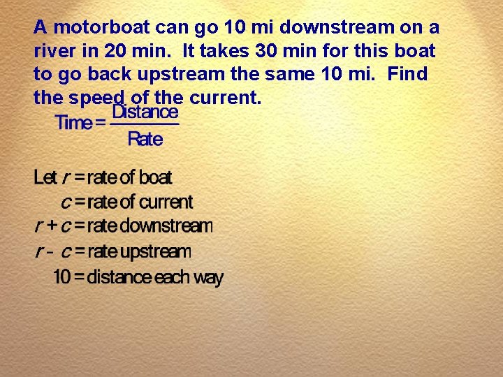 A motorboat can go 10 mi downstream on a river in 20 min. It