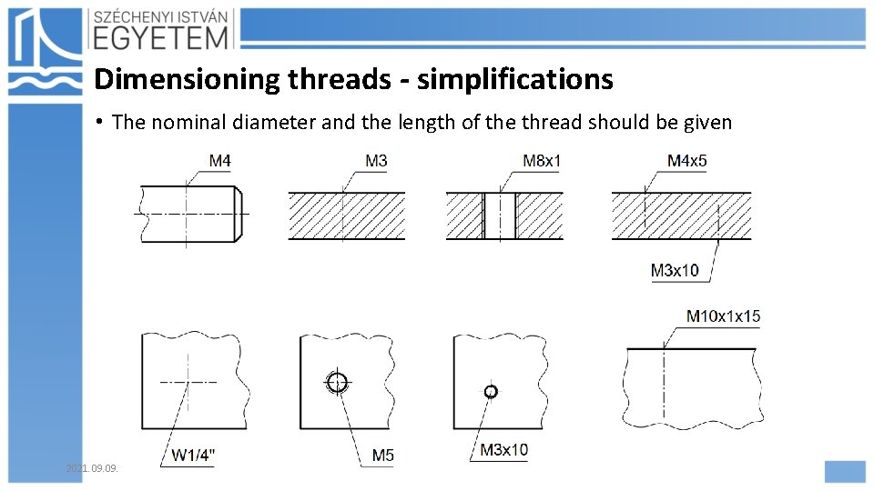 Dimensioning threads - simplifications • The nominal diameter and the length of the thread