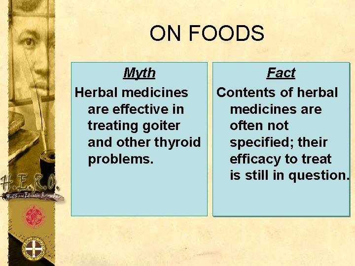 ON FOODS Myth Herbal medicines are effective in treating goiter and other thyroid problems.