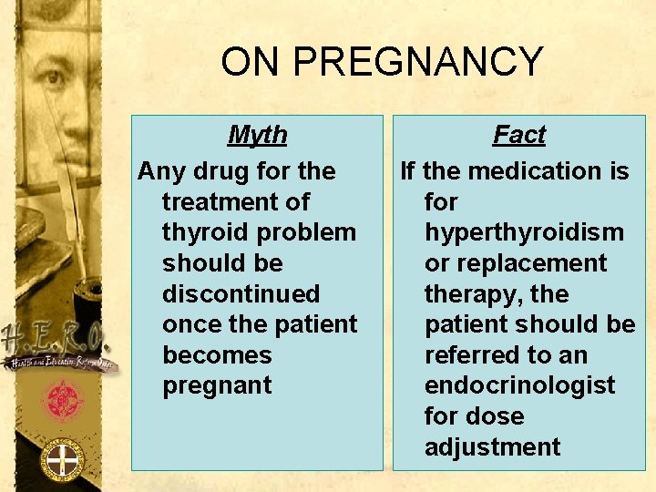 ON PREGNANCY Myth Any drug for the treatment of thyroid problem should be discontinued