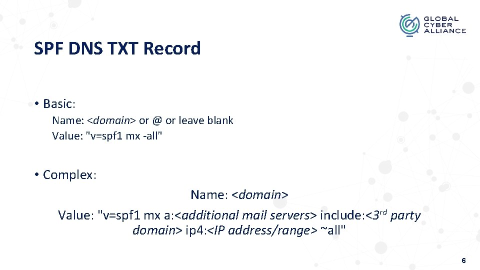 SPF DNS TXT Record • Basic: Name: <domain> or @ or leave blank Value: